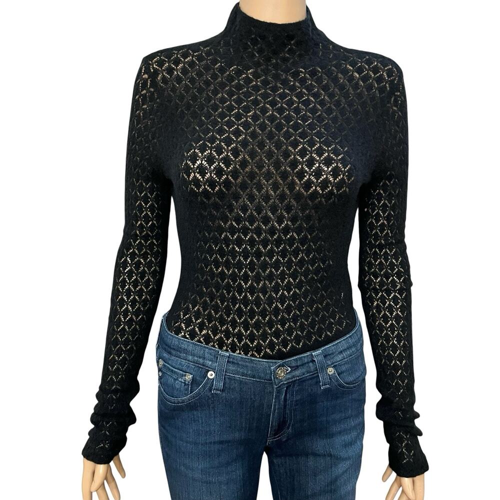Abercrombie And Fitch Merino Wool Blend Pointelle Knit Bodysuit Small Mock Neck